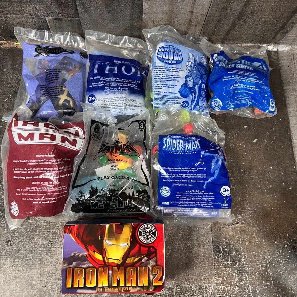 Super Hero Kids Meal Toys Lot of 8 - Iron Man Batman Spider Man Thor Xmen